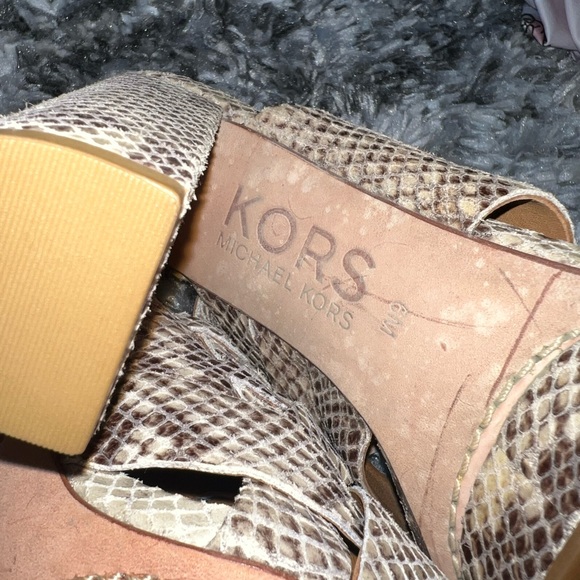 Michael Kors Leather Snake Embossed Platform Heeled Sandals - Picture 7 of 11